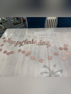 Rose Gold Pink Glitter Happy Birthday Banner and Polka Dot Garland